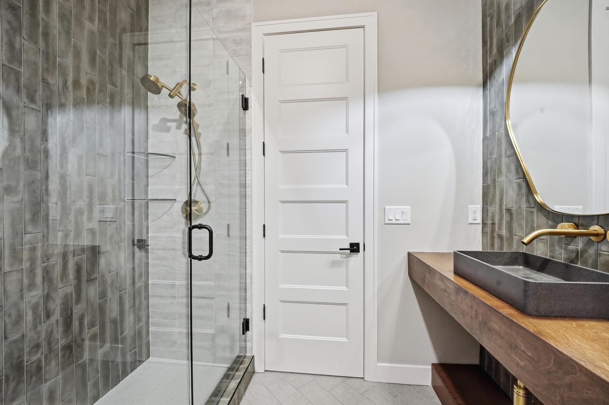 Guest bath vanity and glass shower
