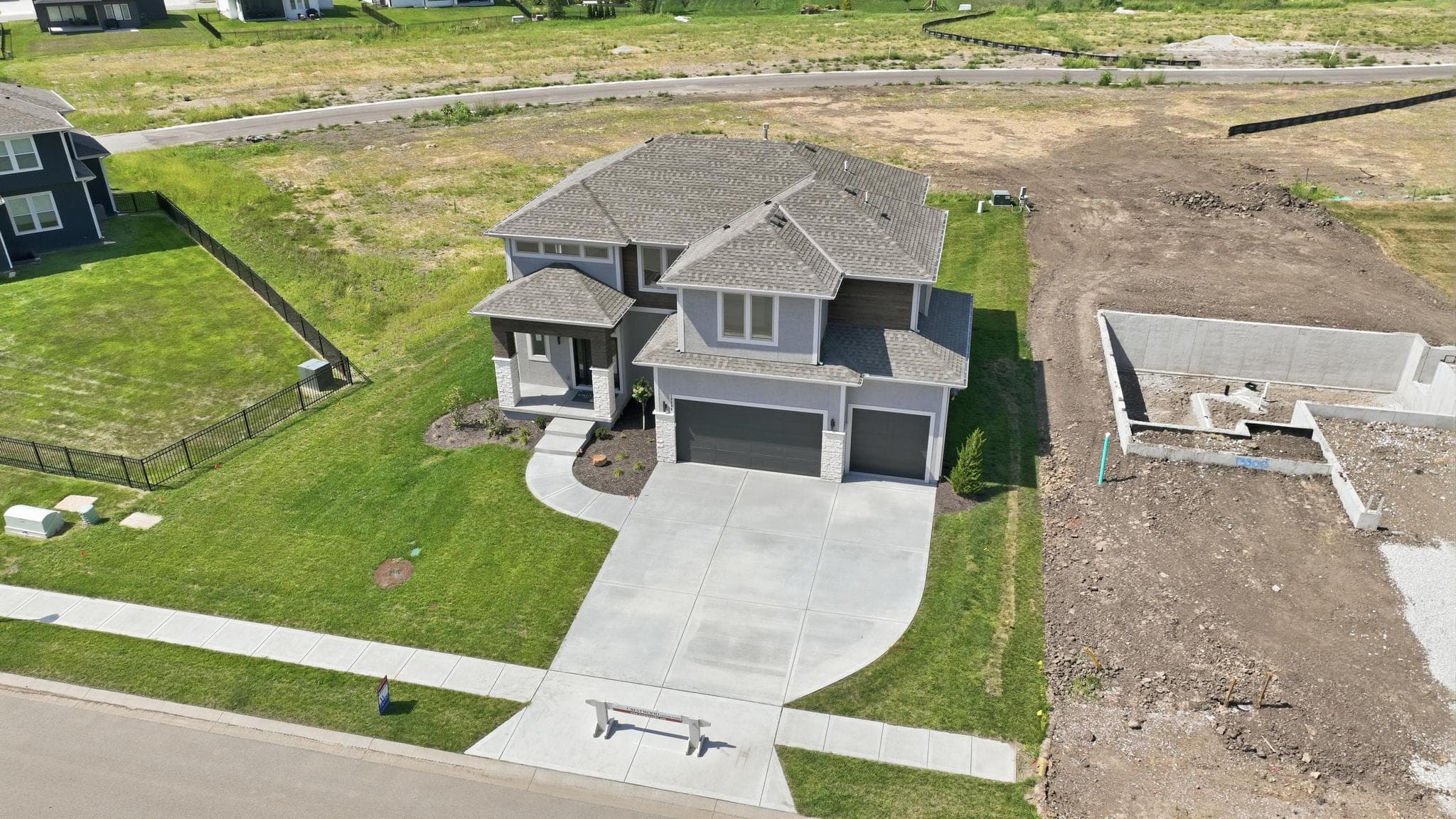 Aerial of the home from the front corner