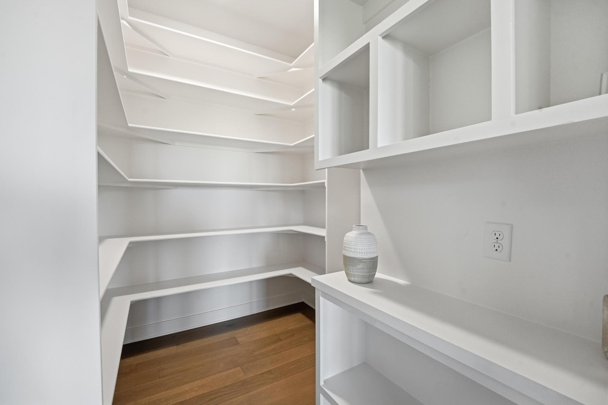 Walk-in pantry with built-in shelving